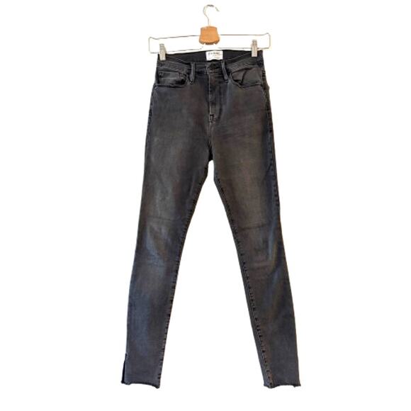 FRAME Le High Skinny Side Slit Jeans Size 26 Dartmouth Denim Raw Hem 5-Pocket - Picture 1 of 8